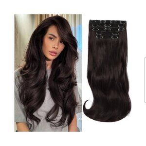 Vigorous Womens 7 Pcs Long Wavy Clip-In Hair Extensions Dark Brown 20 Inch D279